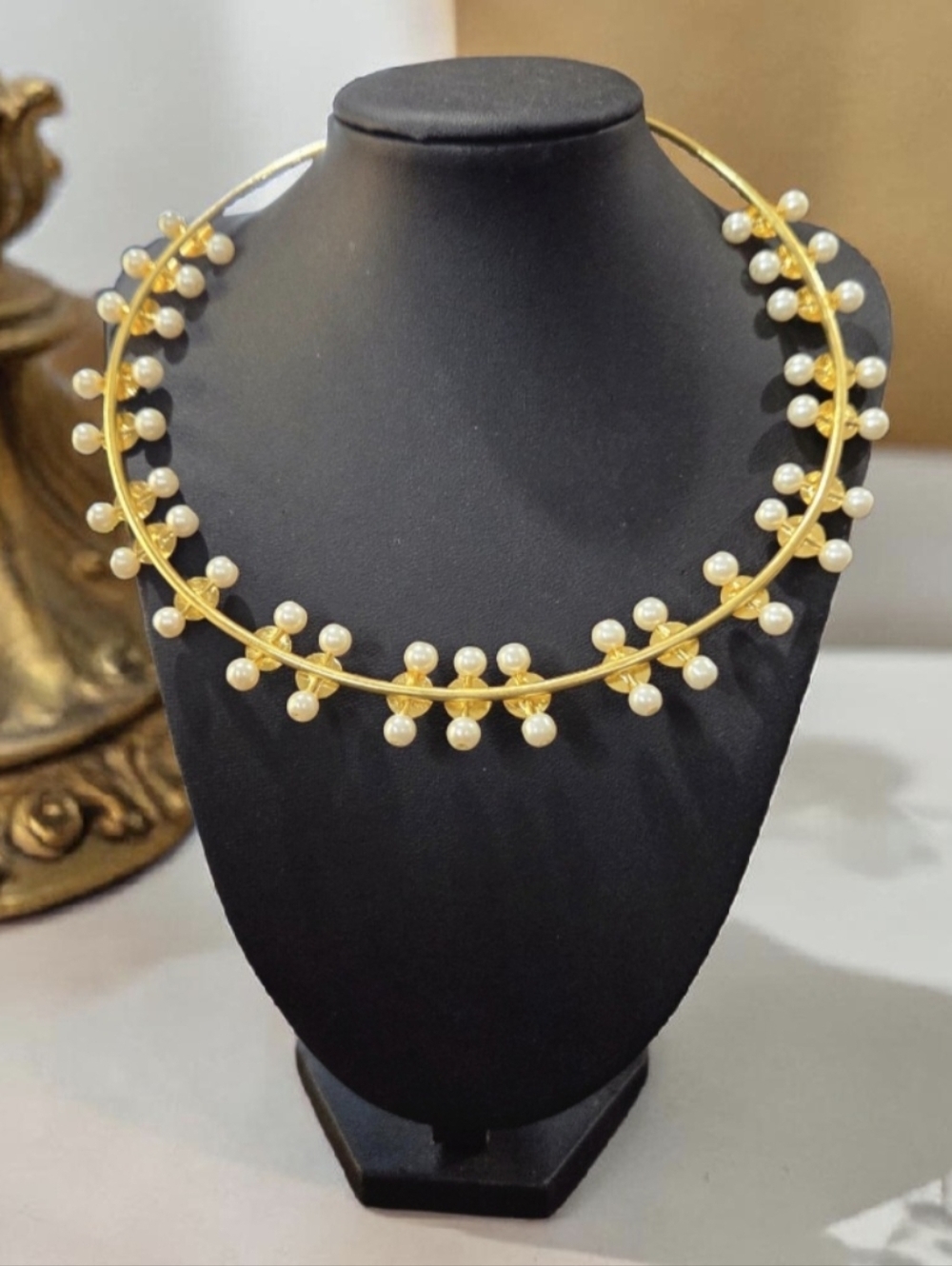 18k Gold Plated Artisan Pearl Torque Necklace